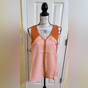 Doe & Rae Hi- Low Striped Burnt Coral Sleeveless Top